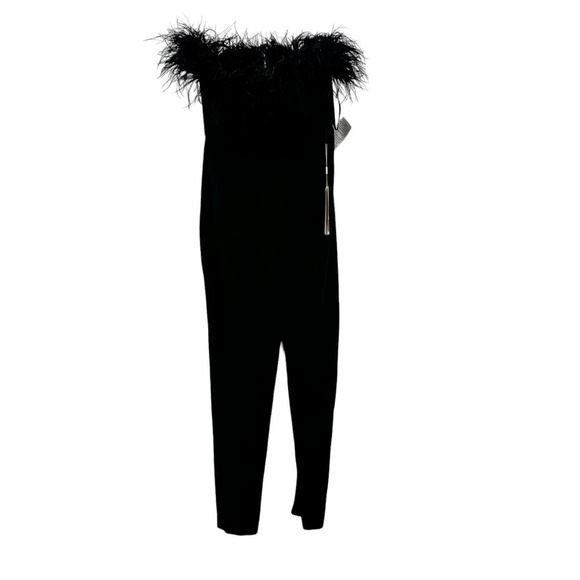 Leena for Mac Duggal Ostrich Feather Strapless Jumpsuit Black Women's Size 6 NWT - Picture 7 of 12